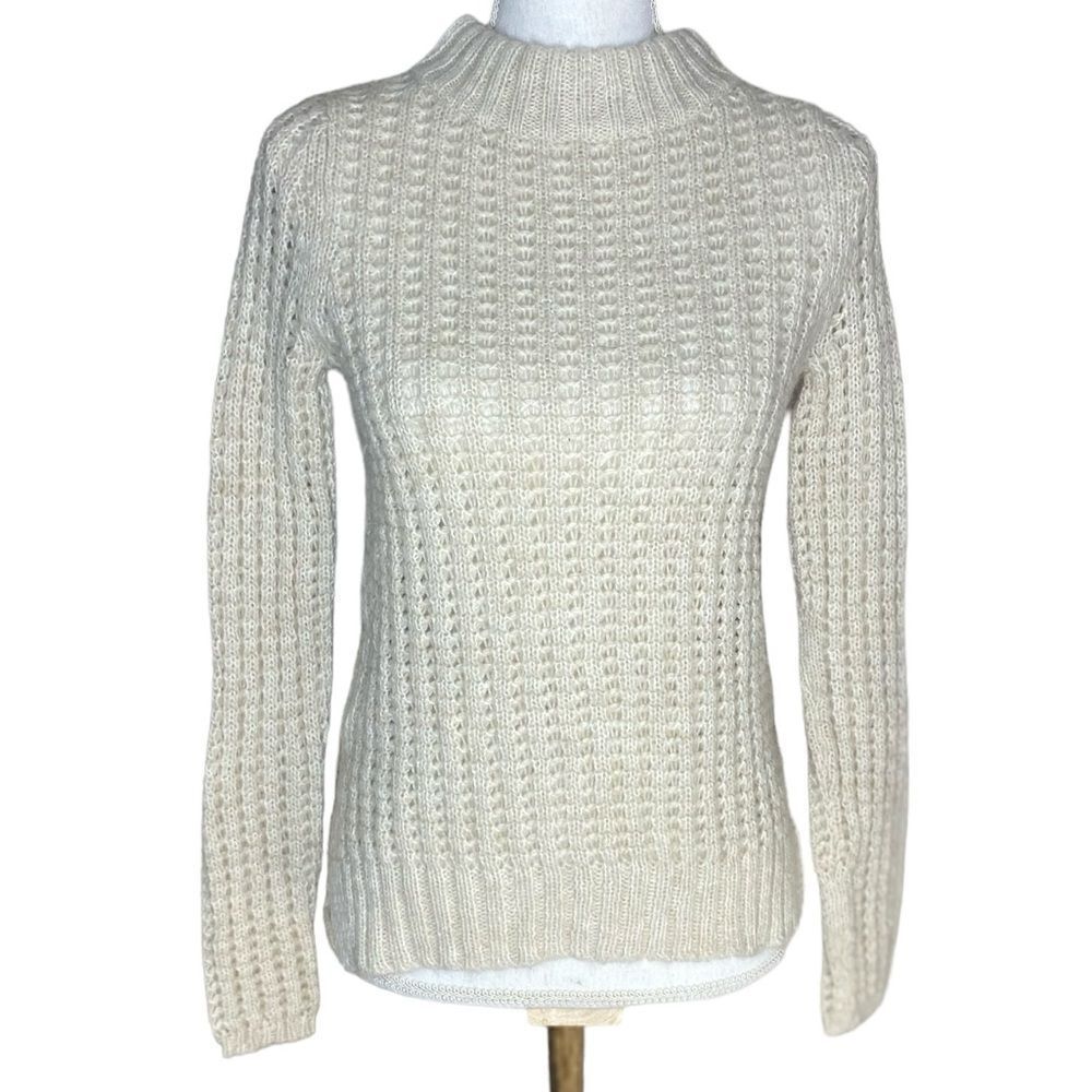 Anthropologie Field Flower Wm’s Sz XS Cream Wool Blend Open Waffle Knit Sweater